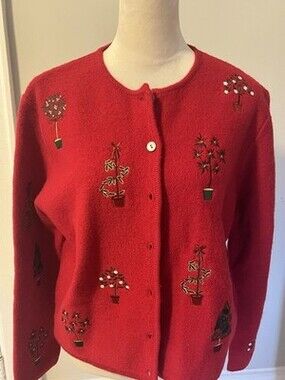 Gorgeous Red Vintage  Lord And Taylor Christmas Cardigan.100 Wool.size L.